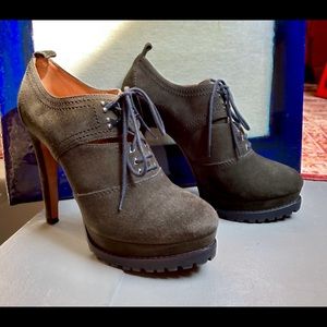 ALAIA high heel lace up suede ankle booties